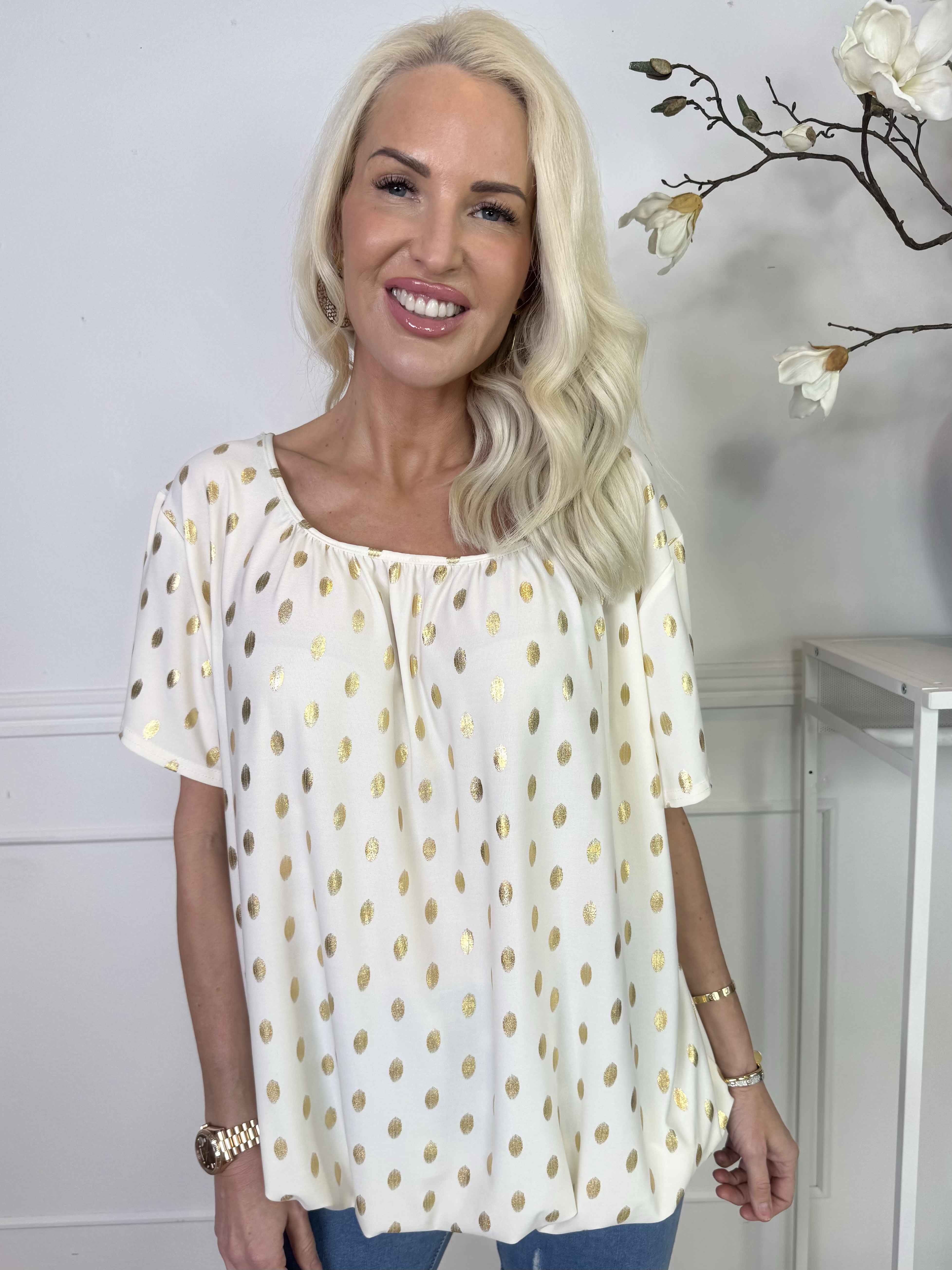 Miracle Dot T-shirt - Elastisk blus med guldprickar på